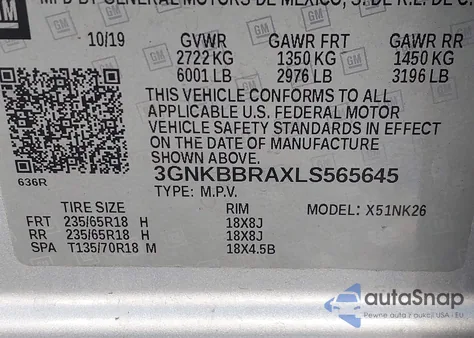 2020 Chevrolet Blazer 1Lt z USA, uszkodzony, nr VIN 3GNKBBRAXLS565645